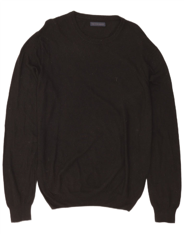 TRUSSARDI Jersey con cuello barco para hombre, talla grande, poliamida negra