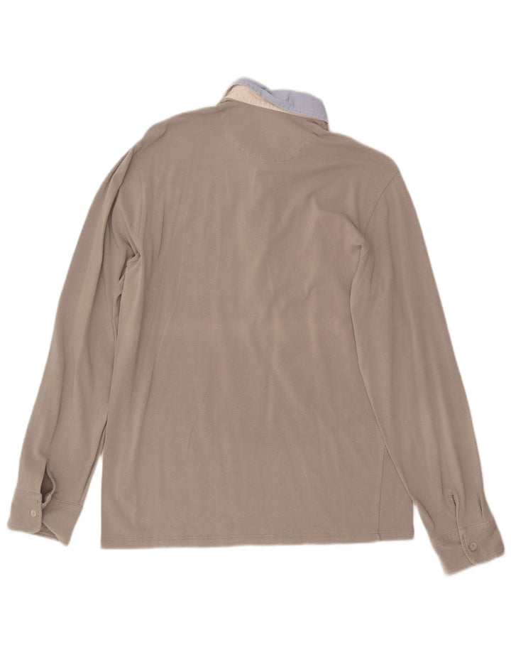 FRED PERRY Polo de manga larga para hombre de algodón gris color block grande