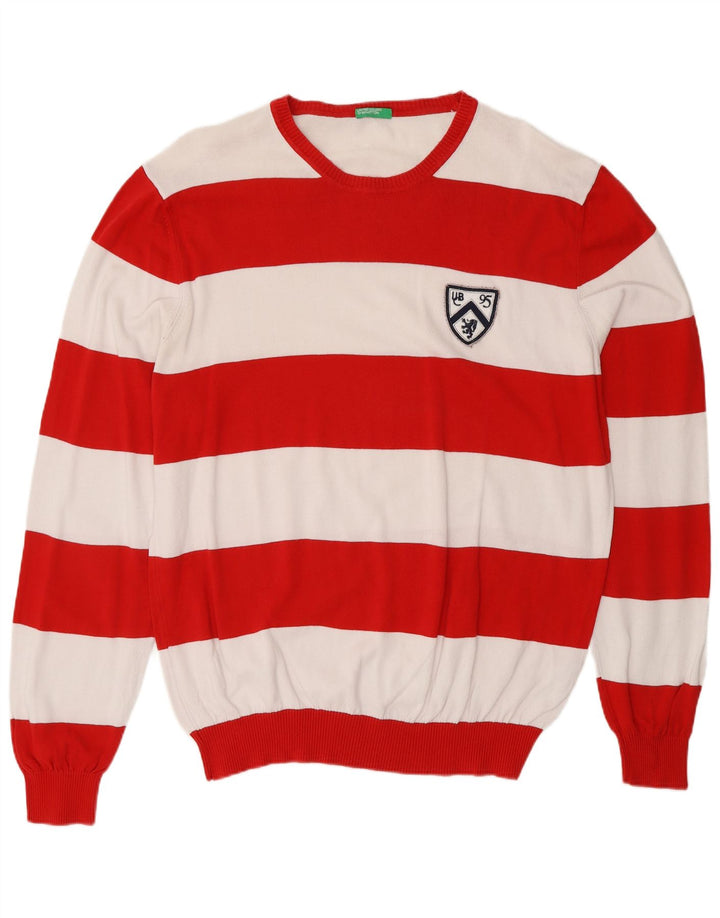BENETTON Jersey De Cuello Redondo Hombre XL Algodón A Rayas Rojas