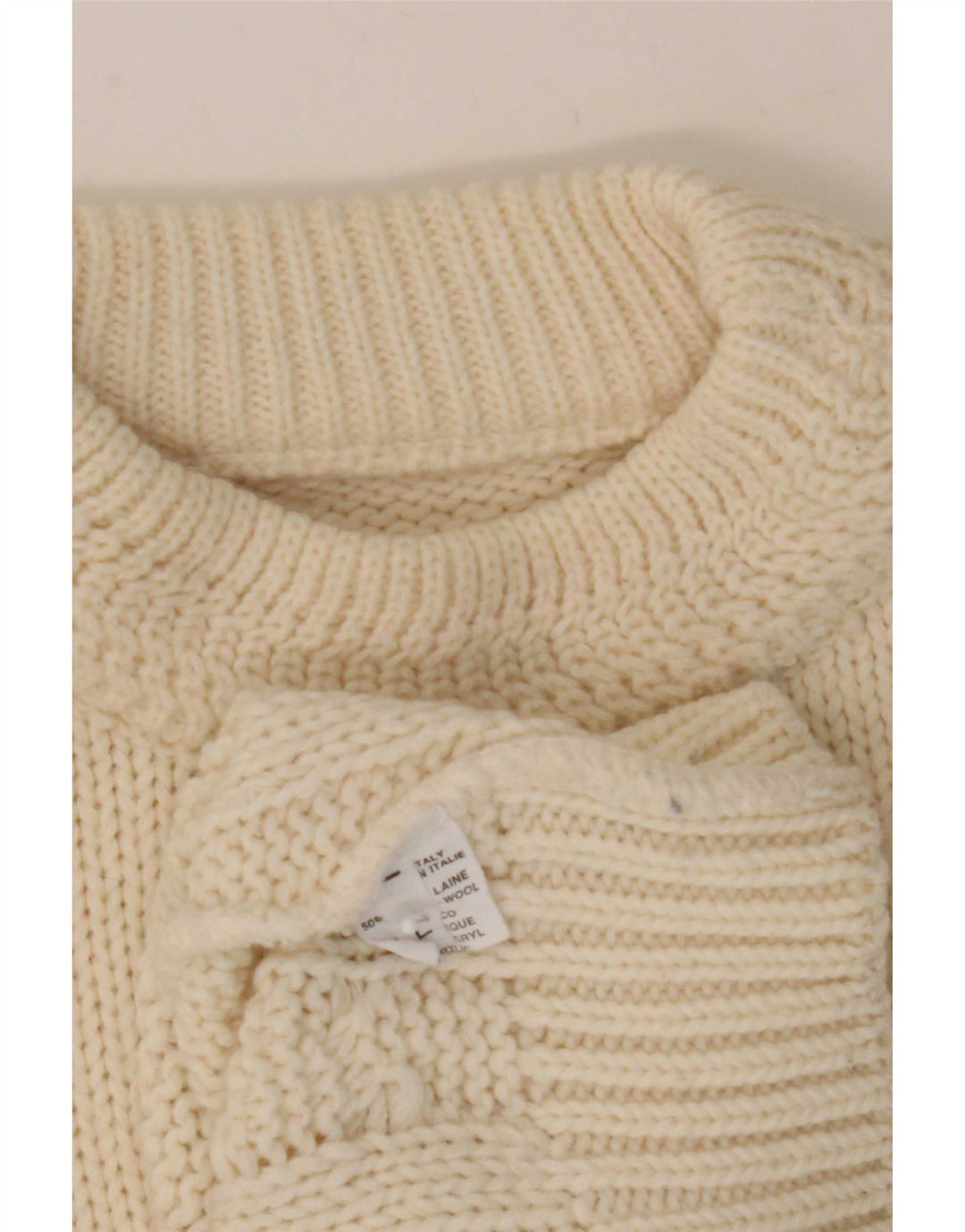Vintage hombres tortuga cuello jumper suéter grande lana blanca