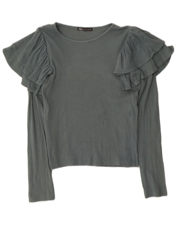 Zara Mujer Top Manga Larga UK 42 Gris Medio
