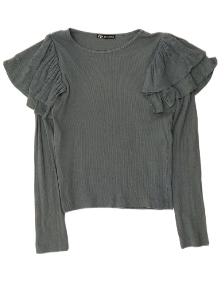 Zara Mujer Top Manga Larga UK 42 Gris Medio