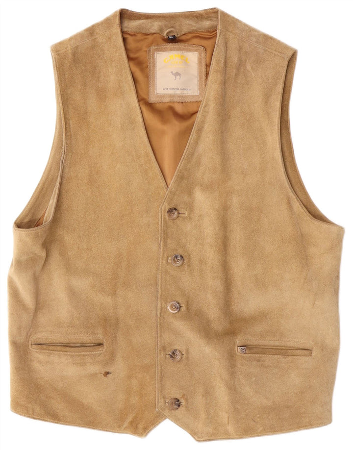 Camel Active Chaleco de ante para hombre XL Cuero beige