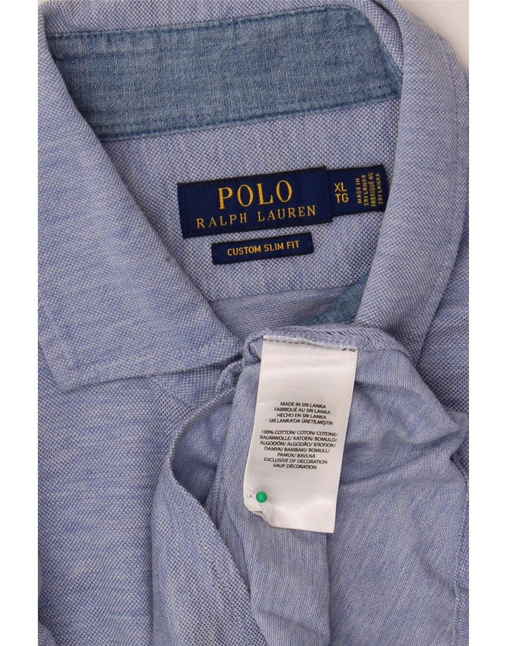 Polo Ralph Lauren Camisa de manga corta ajustada para hombre XL Algodón azul