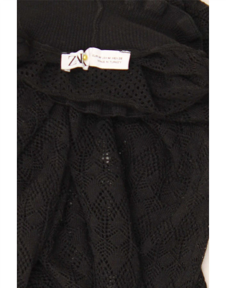 Zara Jersey transparente con cuello alto para mujer, talla 40, talla M, color negro
