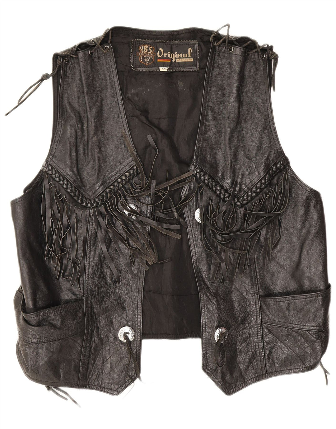 Vintage mujer cuero chaleco Reino Unido 20 2XL cuero negro