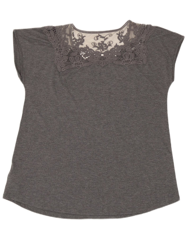 Marks & Spencer Blusa para mujer Top UK 44 Poliéster floral gris grande