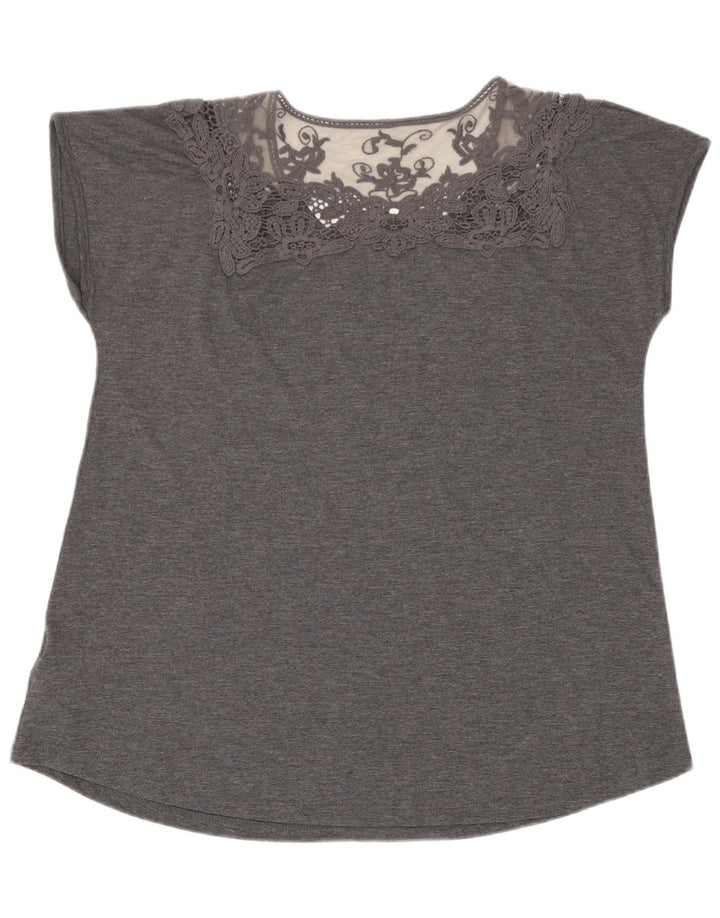 Marks & Spencer Blusa para mujer Top UK 44 Poliéster floral gris grande