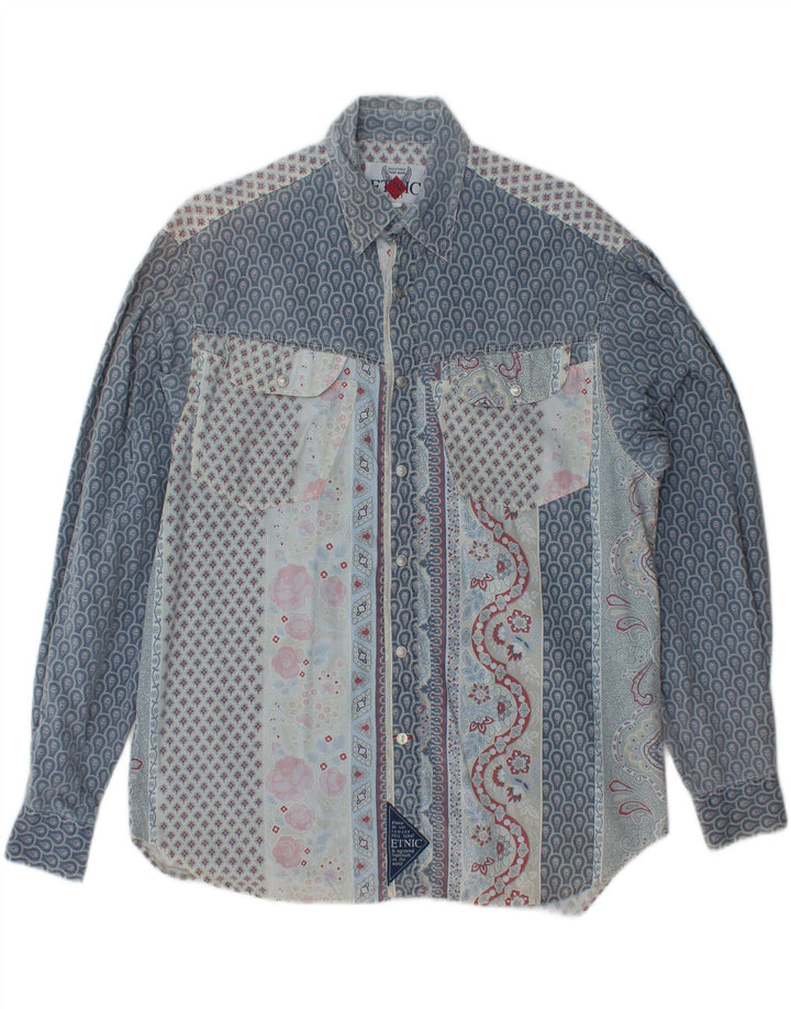 Camisa VINTAGE para hombre de algodón floral azul medio