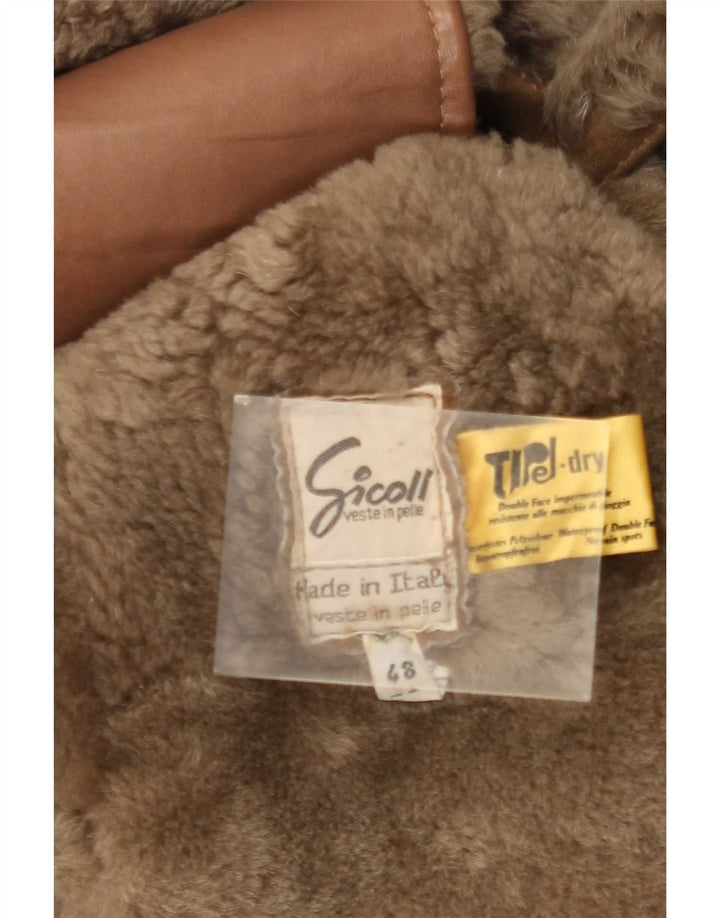 Abrigo vintage de piel de oveja para hombre IT 48 cuero marrón medio