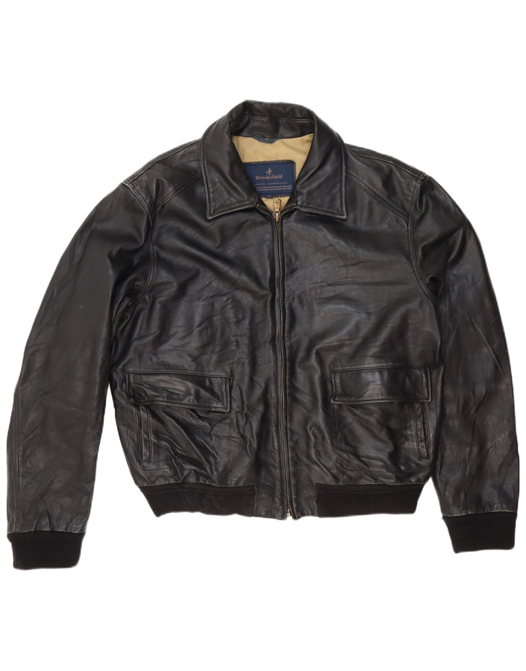 Brooksfield Chaqueta de cuero para hombre UK 40 Grande Cuero negro Clásico