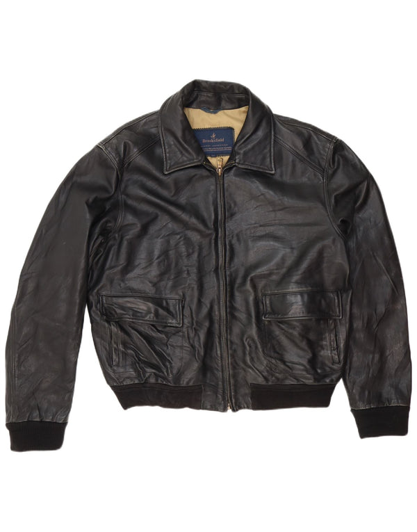Brooksfield Chaqueta de cuero para hombre UK 40 Grande Cuero negro Clásico