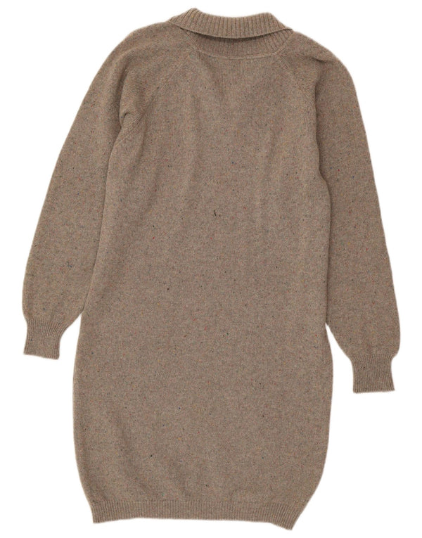 Vintage mujer manga larga jumper vestido Reino Unido 16 grande marrón moteado