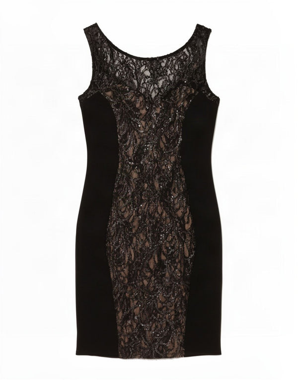 Warehouse Vestido ajustado de encaje sin mangas para mujer UK 40 Small Black Floral