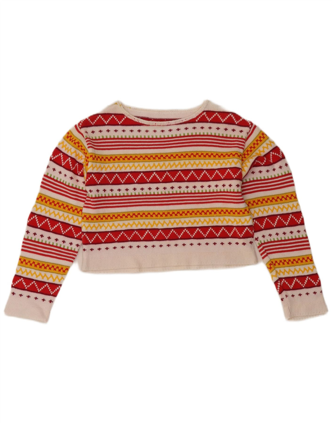 Vintage mujer barco cuello jersey suéter Reino Unido 12 medio multicolor