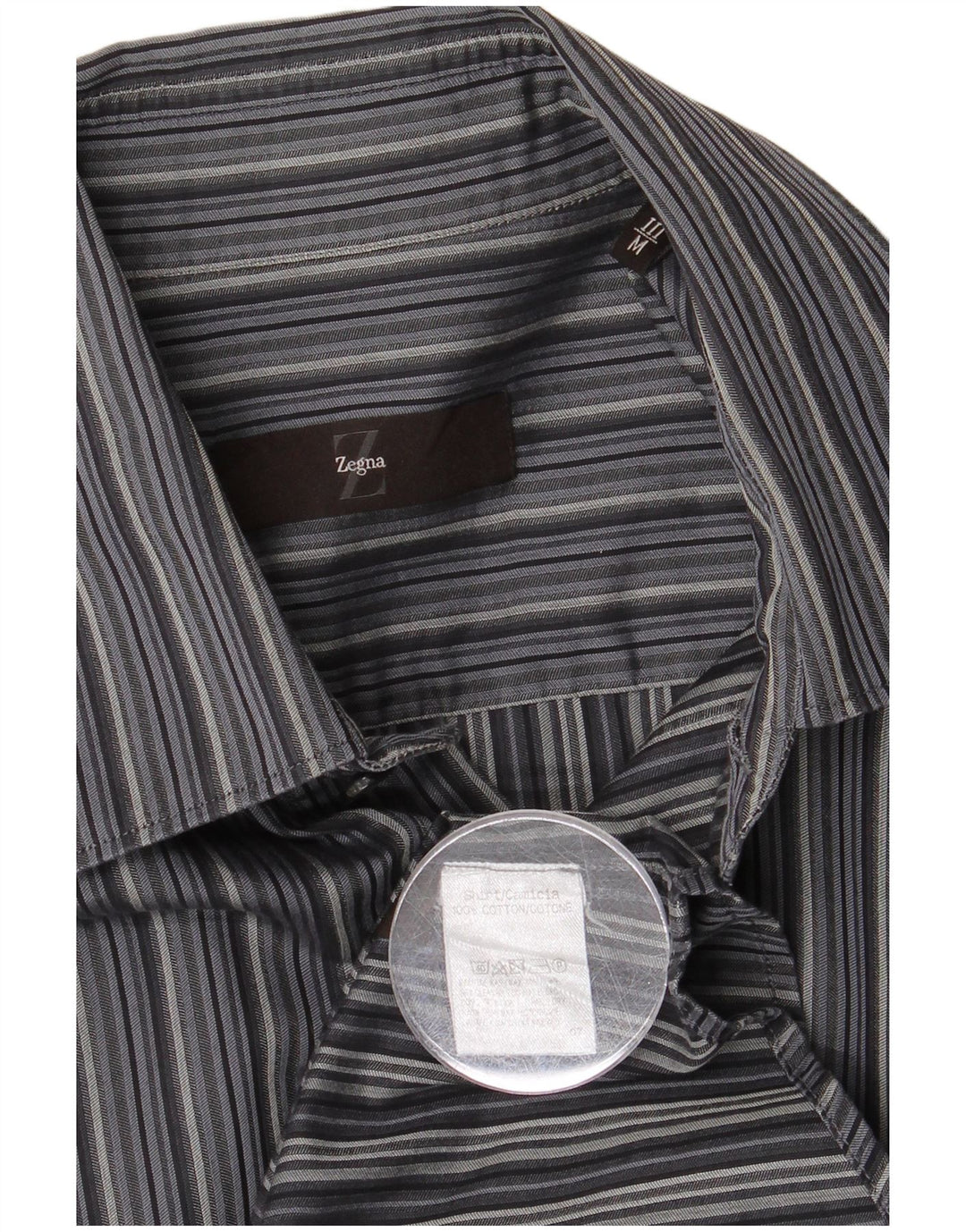 Camisa Zegna Hombre Algodón Rayas Gris Medio