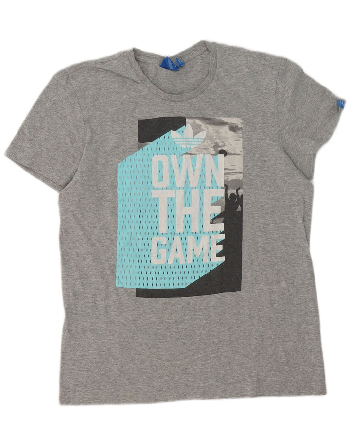Adidas Hombre Camiseta Gráfica Top Pequeño Gris Moteado