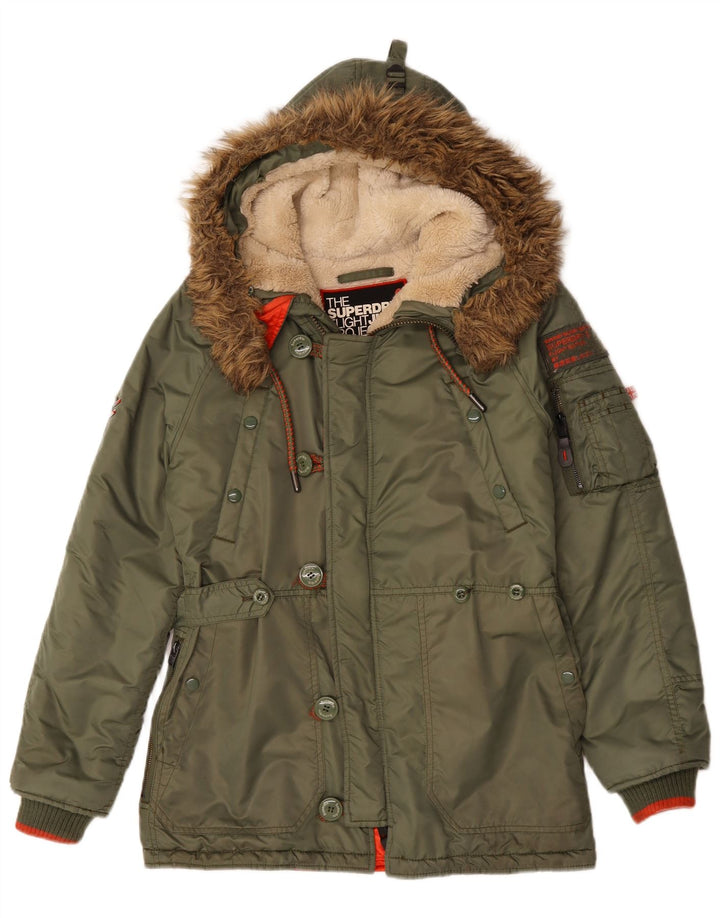 SUPERDRY Chaqueta parka con capucha para hombre UK 36 Small Green Nylon
