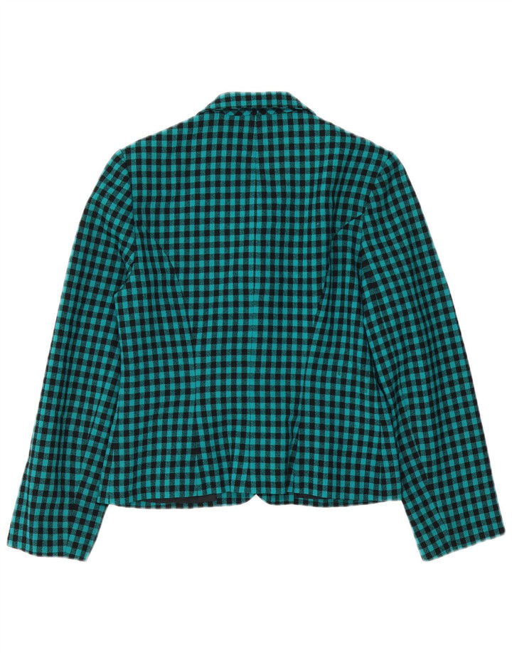 VINTAGE Chaqueta Blazer de 7 botones para mujer Reino Unido 12 Lana Gingham verde medio