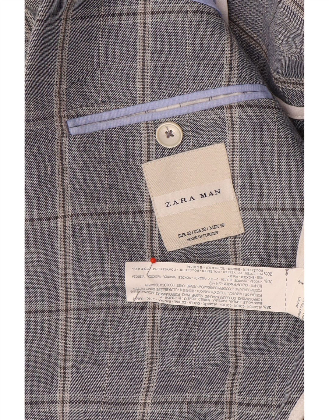 Zara Chaqueta tipo blazer con doble botonadura para hombre EU 48 Algodón a cuadros azul marino mediano