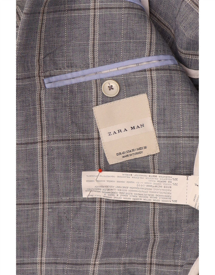 Zara Chaqueta tipo blazer con doble botonadura para hombre EU 48 Algodón a cuadros azul marino mediano