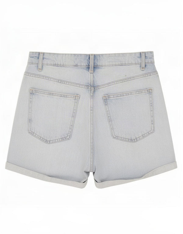 Zara Pantalones cortos vaqueros de cintura alta para mujer EU 42 Large W32 Algodón azul