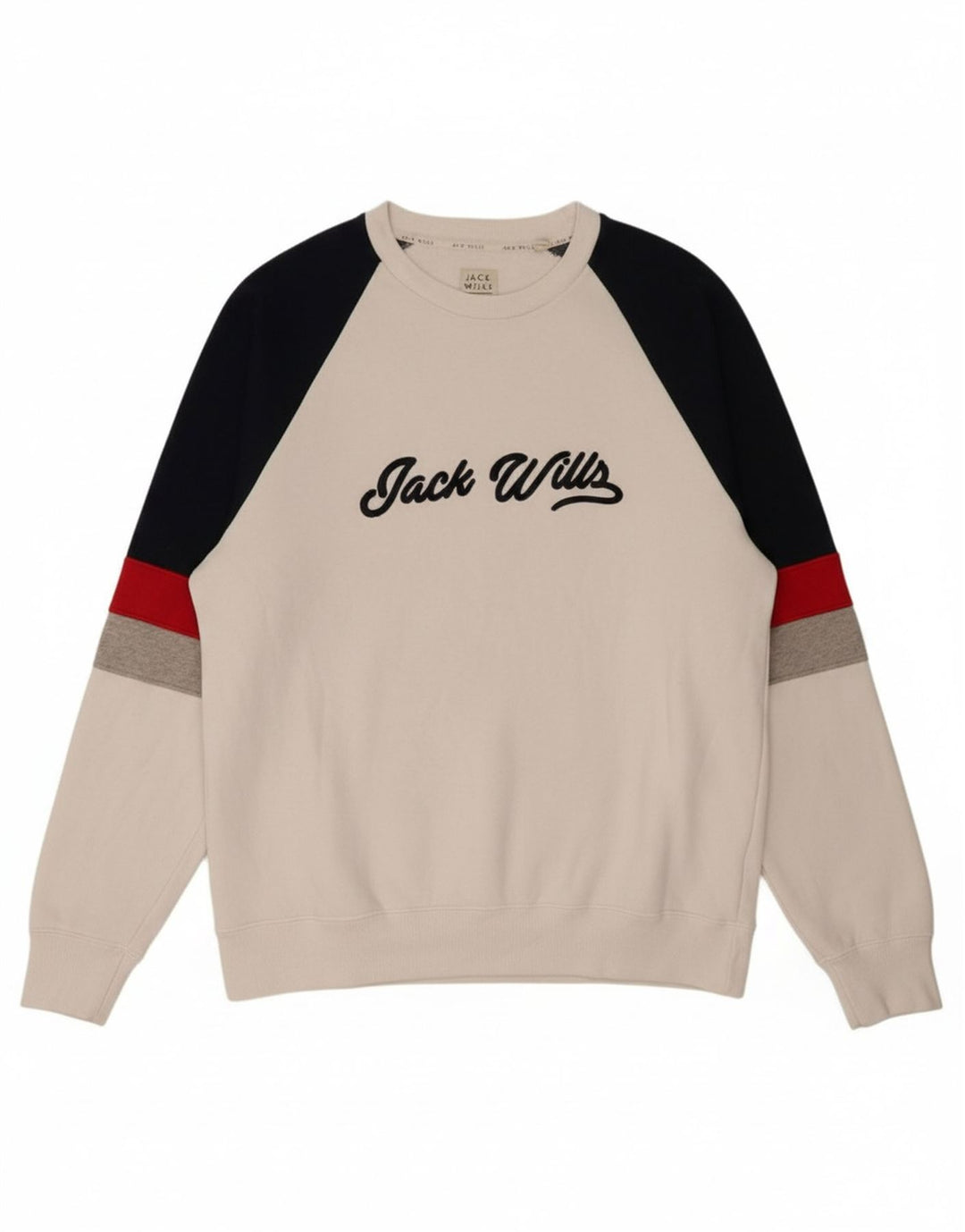 JACK WILLS Mens Graphic Sweatshirt Jumper Large White Colourblock Cotton