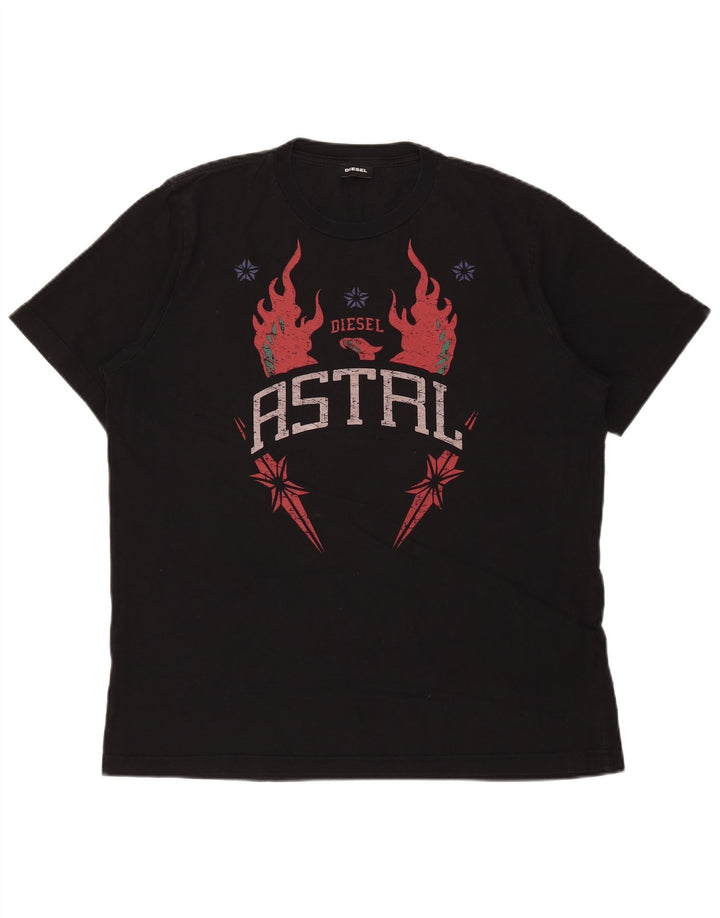 Diesel Hombre Camiseta Gráfica Top Grande Algodón Negro