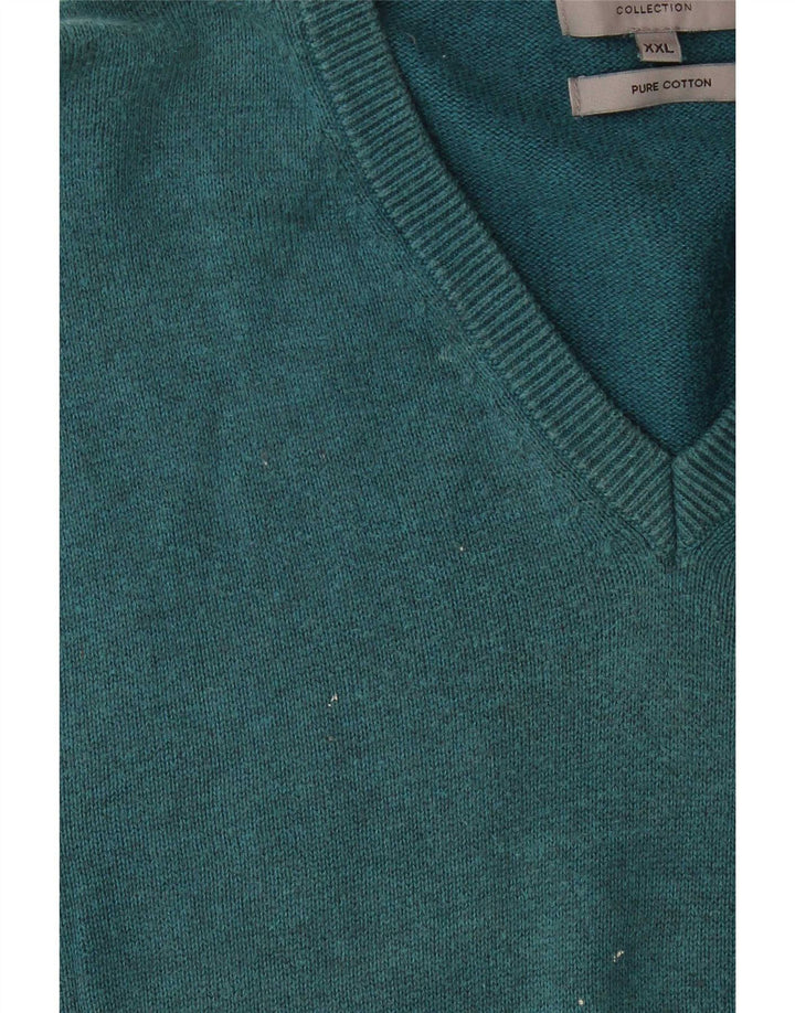 Marks & Spencer - Jersey con cuello en V para hombre, talla 2XL, algodón azul