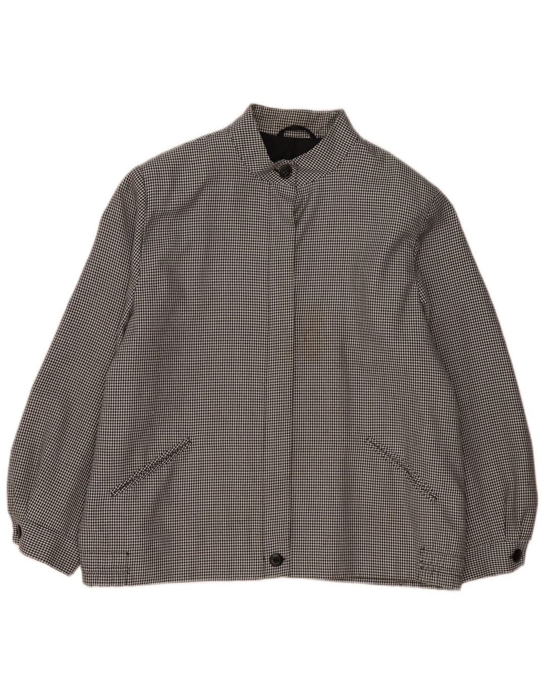 Vintage mujer bomber chaqueta Reino Unido 20 2XL negro Houndstooth poliéster