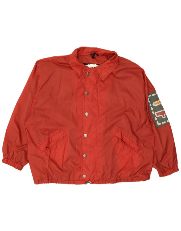 VINTAGE Chaqueta de lluvia gráfica para hombre Reino Unido 44 2XL Nylon rojo