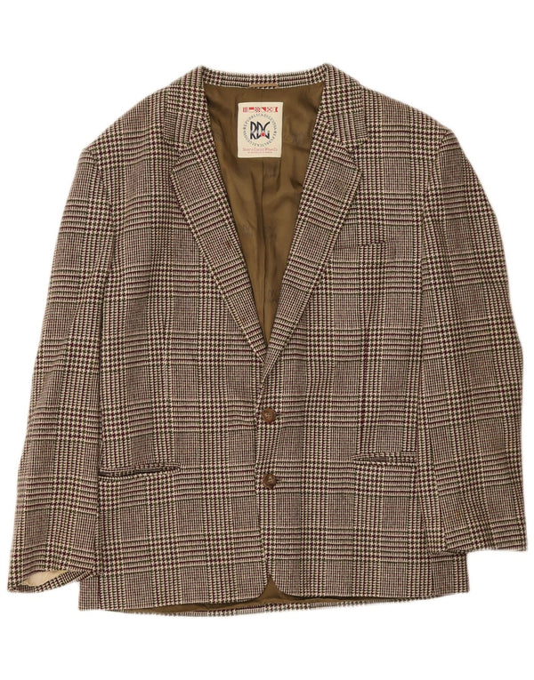 Vintage Mens Blazer Jacket IT 52 XL Burgundy Houndstooth Wool