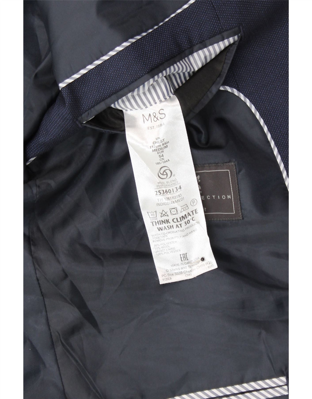 MARKS & SPENCER Mens 2 Button Blazer Jacket UK 38 Medium Navy Blue Vintage Marks & Spencer and Second-Hand Marks & Spencer from Messina Hembry 