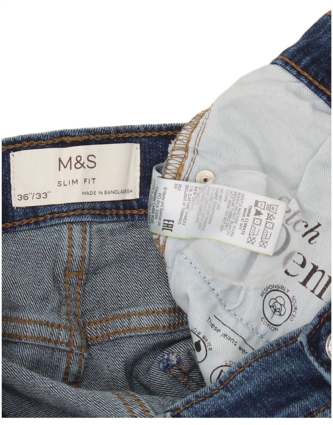 Marks & Spencer Vaqueros ajustados para hombre W36 L33 Algodón azul