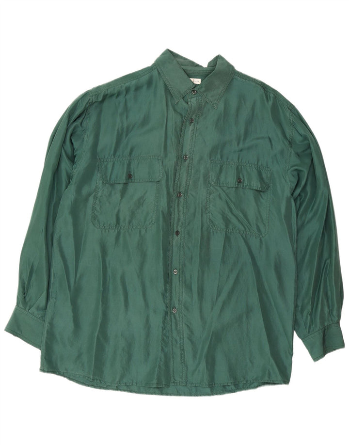 Camisa vintage para hombre de seda verde grande