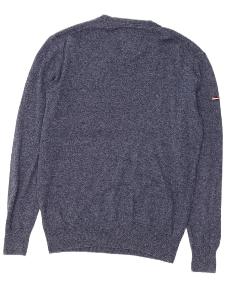 SUPERDRY Jersey de cuello redondo para hombre de algodón moteado en azul marino medio