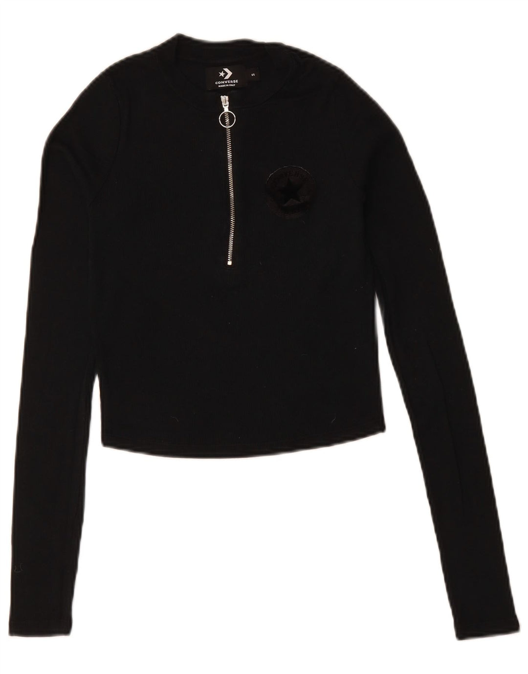 CONVERSE Womens Crop Top Long Sleeve UK 8 Small Black Cotton