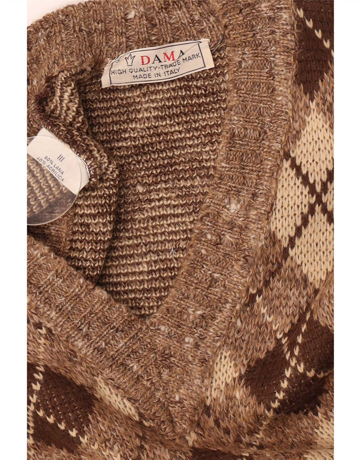 Dama Hombre Chaleco Tank Top Small Marrón Argyle/Diamond Wool