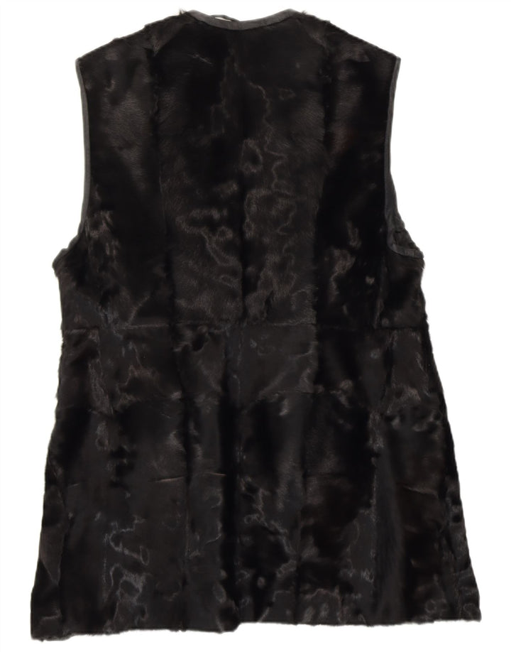 Vintage mujer piel gilet Reino Unido 14 medio negro