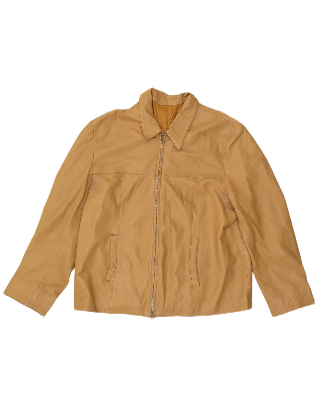 VINTAGE Chaqueta de cuero para mujer IT 52 2XL Cuero beige