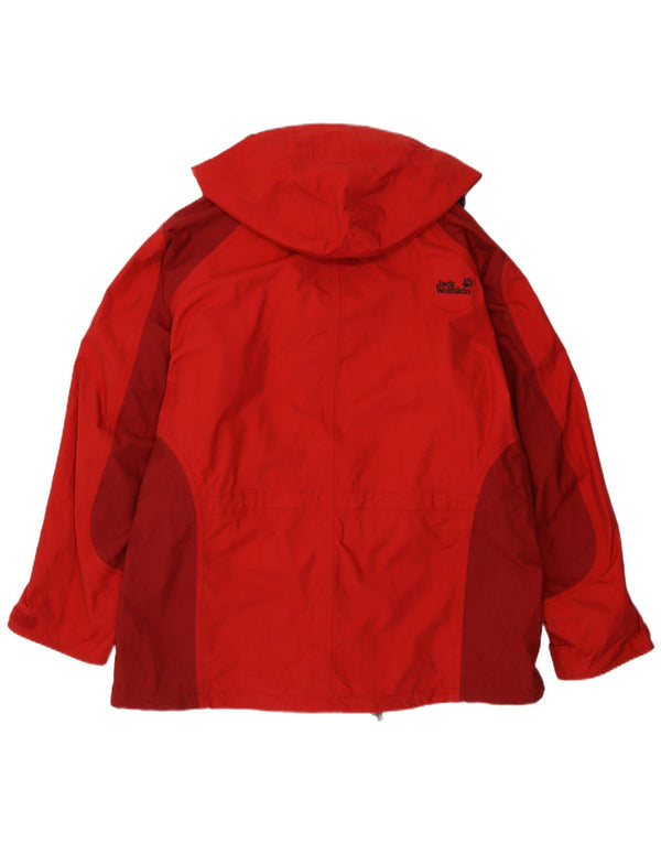 Jack Wolfskin Chaqueta impermeable con capucha para mujer UK 22/24 2XL Rojo Colorblock