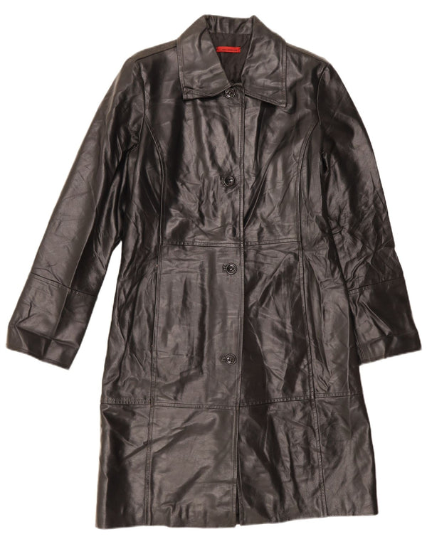 Vintage mujer cuero abrigo Reino Unido 14 medio negro