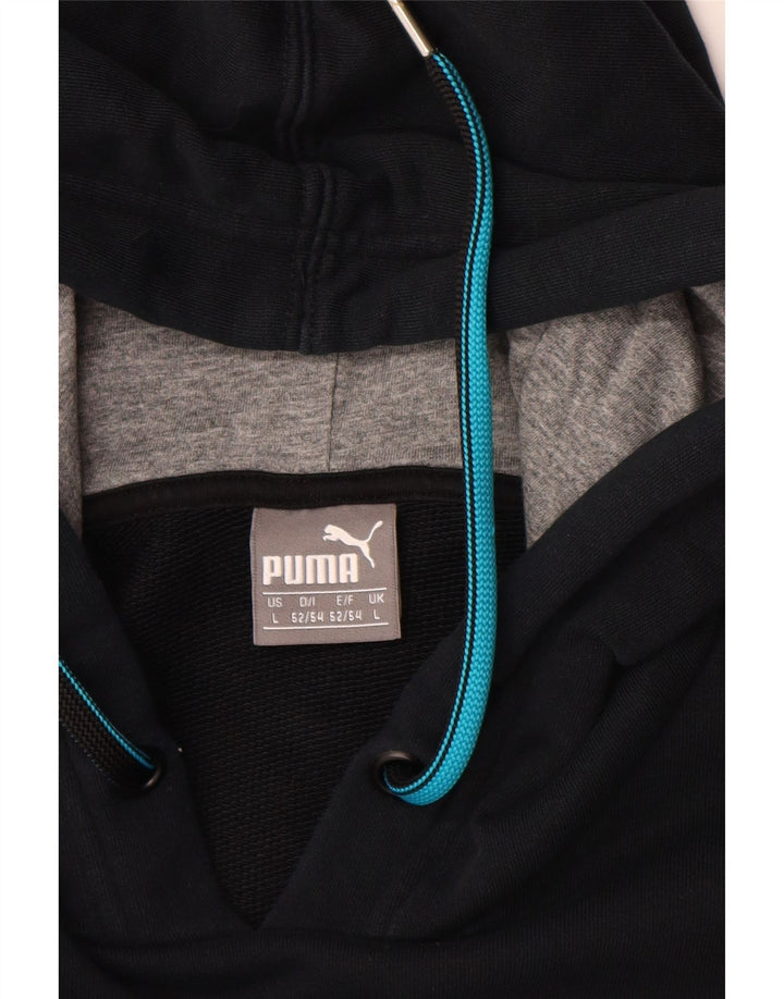 PUMA Jersey con capucha gráfica para hombre, talla grande, algodón negro con bloques de color