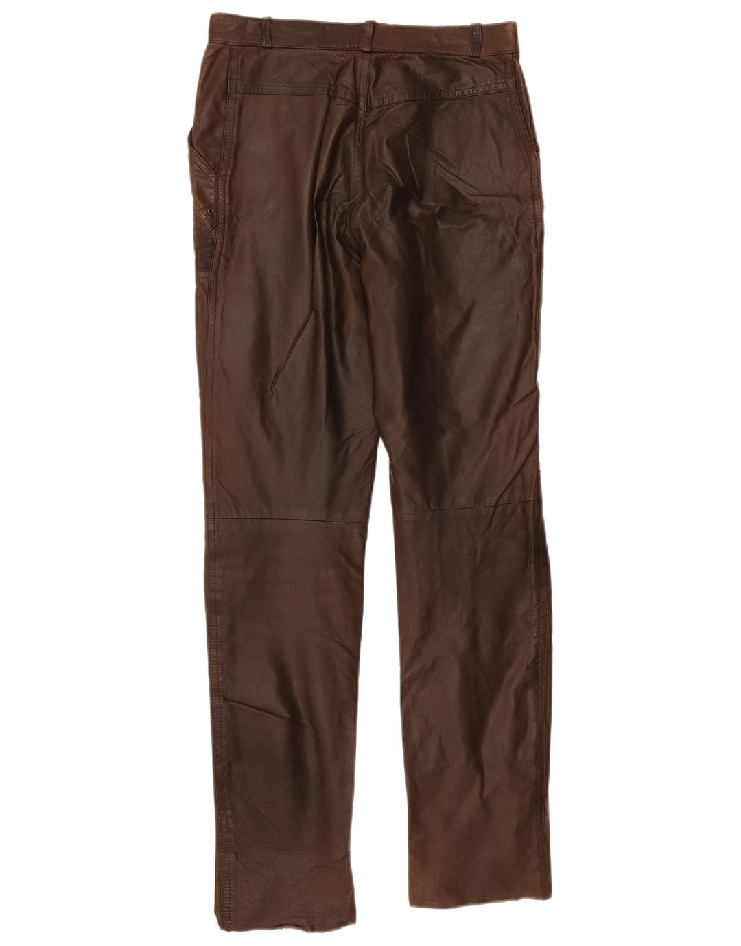 VINTAGE Pantalones de cuero rectos para mujer EU 36 Pequeño W28 L30 Cuero marrón