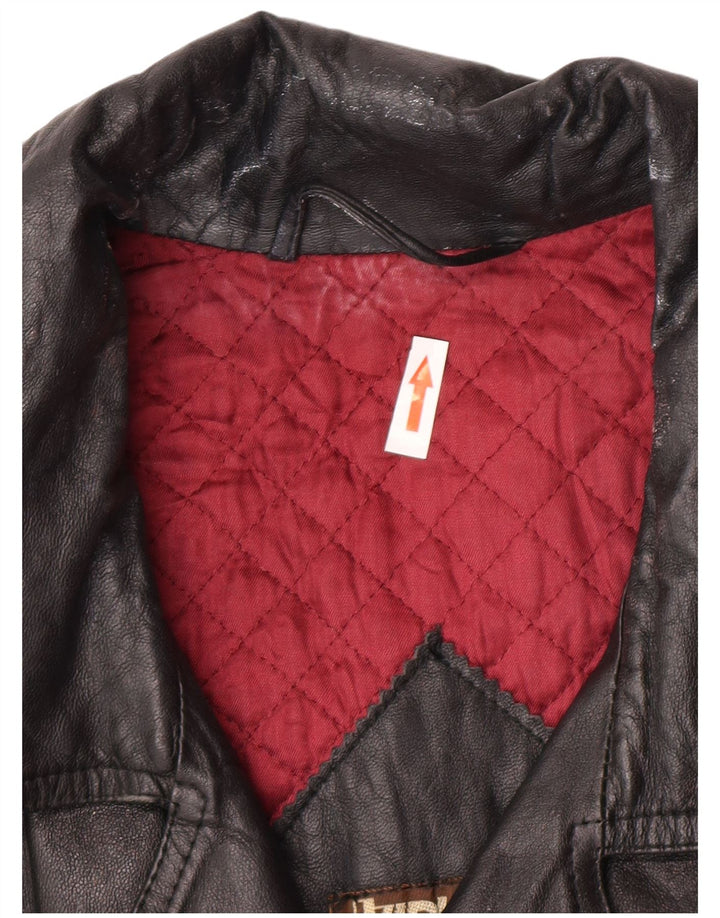 Chaqueta biker de cuero vintage para hombre IT 52 XL Negro