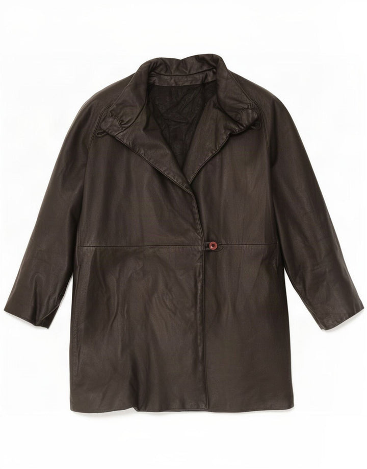 Vintage mujer cuero abrigo Reino Unido 16 grande negro