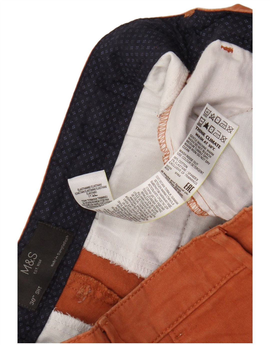 Marks & Spencer Pantalones cortos chinos para hombre W30 Algodón naranja medio