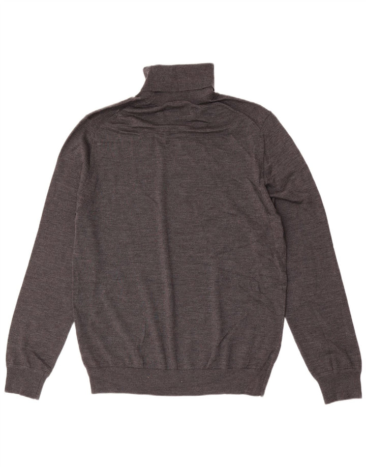 Marks & Spencer Jersey con cuello vuelto para hombre, talla grande, lana merino gris
