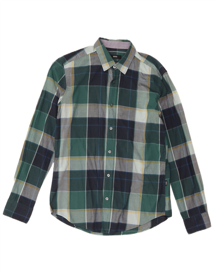 Camisas HUGO BOSS Hombre | Camisa slim fit de algodón a cuadros verde medio