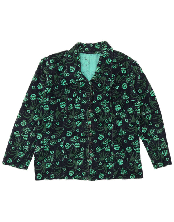 Vintage mujer pana camisa blusa Reino Unido 14 medio verde floral